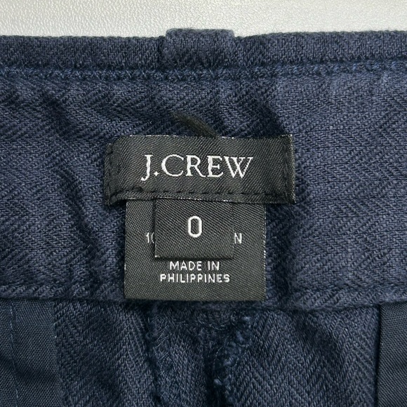 J. Crew Cafe Trouser 100% Linen Pants Size 0 Linen Herringbone Navy Blue Office - Picture 13 of 14